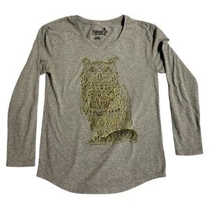 OFFERS ✅ Vintage Womens Long Sleeve Tee Shirt GRAY GOLD GLITTER OWL Size Small S